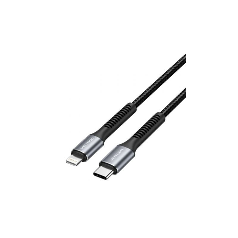 Cable USB Tipo-C Lightning Vention H16BF- Lightning Macho - USB Tipo-C Macho- 27W- 480Mbps- 1m- Negro