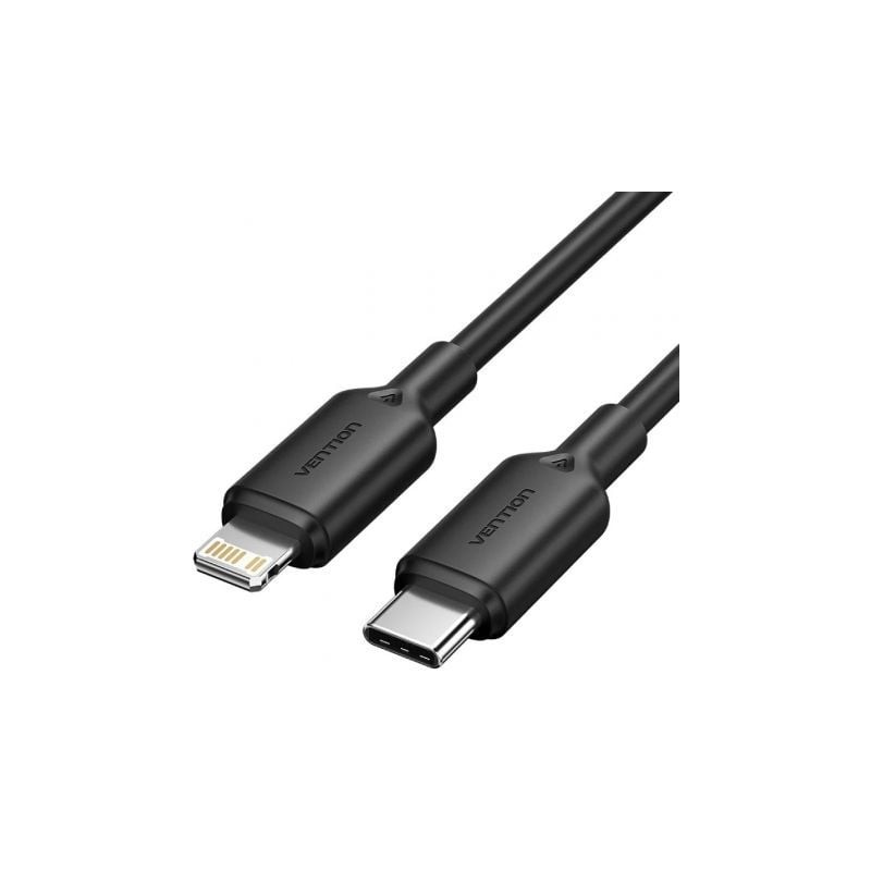 Cable USB 2-0 Tipo-C Lightning Vention LAKBH- USB Tipo-C Macho - Lightning Macho- Hasta 27W- 480Mbps- 2m- Negro