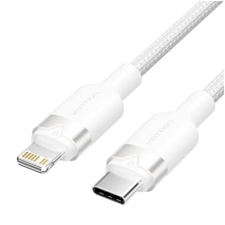 Cable USB Tipo-C Lightning Vention LALWF- USB Tipo-C Macho - Lightning Macho- 27W- 480Mbps- 1m- Blanco