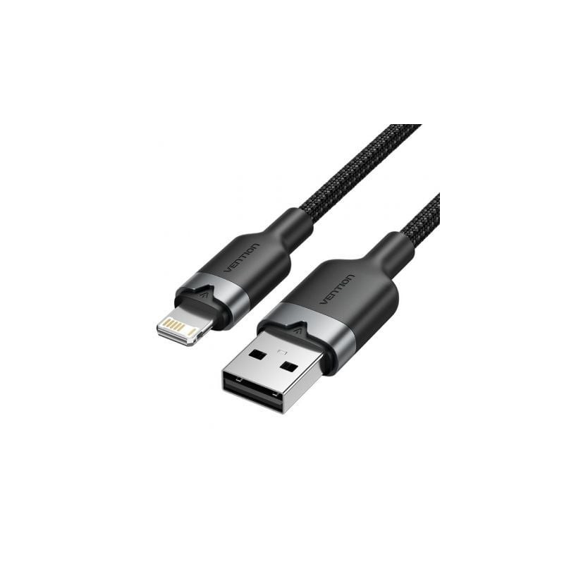 Cable USB Lightning Vention LANBH- USB Macho - Lightning Macho- 480Mbps- 2m- Negro