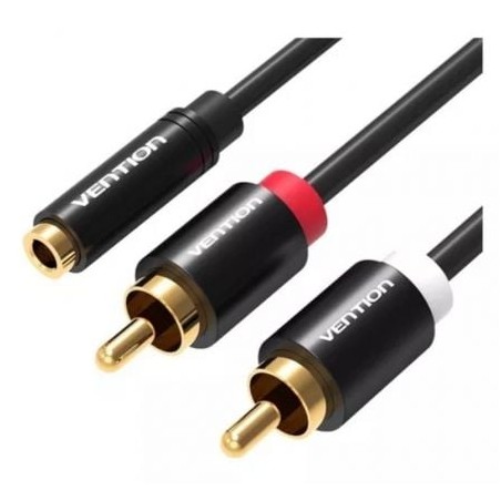 Cable Estéreo Vention VAB-R01-B200- Jack 3-5 Hembra - 2x RCA Macho- 2m- Negro