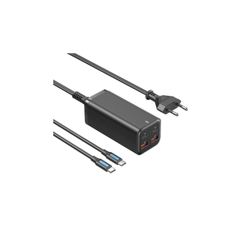 Cargador de Pared Vention FBSBG-EU- 2xUSB Tipo-C + Cable USB Tipo-C- 2xUSB- 100W