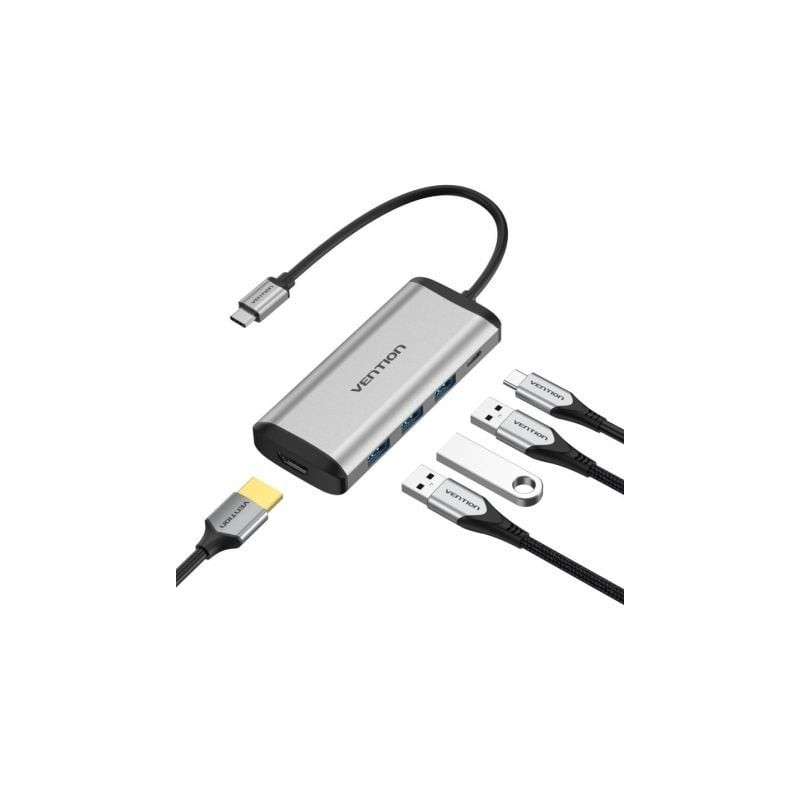 Docking USB Tipo-C Vention CNBHB- 1xHDMI- 3xUSB- 1xUSB Tipo-C PD- Gris