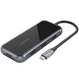 Docking USB Tipo-C Vention TFLHB- 1xHDMI 4K- 3xUSB- 1xRJ45- 1xLector de Tarjetas- 1xTRRS 3-5- 1xUSB Tipo-C PD- Gris