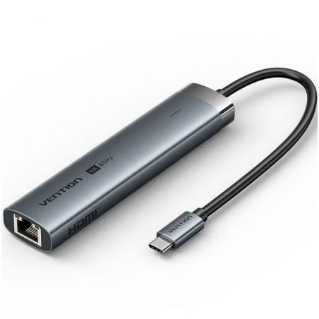 Docking USB Tipo-C Vention TGNHB- 1xUSB 3-2 Tipo-C- 2xUSB- 1xHDMI- 1xRJ45- 1xUSB Tipo-C PD