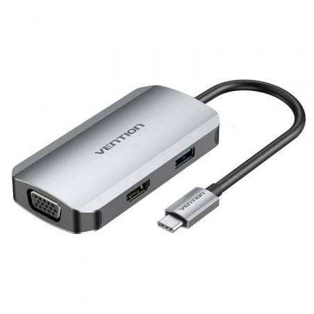 Docking USB Tipo-C Vention TOAHB- 1xHDMI- 1xVGA- 1xUSB- 1xUSB Tipo-C PD- Gris