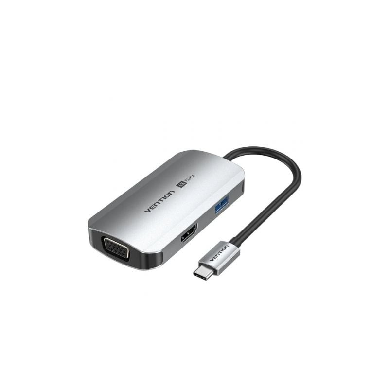 Docking USB Tipo-C Vention TQAHB- 1xHDMI- 1xUSB- 1xVGA- 1xUSB Tipo-C PD- Gris