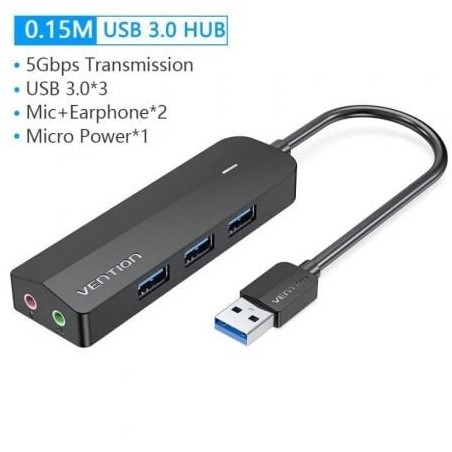 Hub USB 3-0 con Tarjeta de Sonido Vention CHIBB- 3xUSB- 1xMicroUSB PD