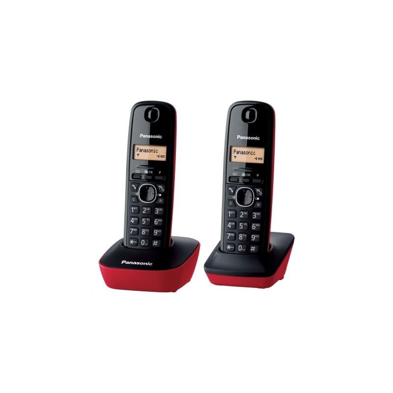 Teléfono Inalámbrico Panasonic KX-TG1612- Pack DUO- Negro y Rojo