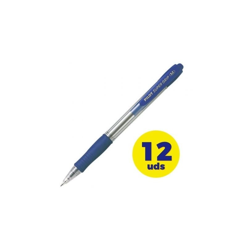 Caja de Bolígrafos de Tinta de Aceite Retráctil Pilot Super Grip M- 12 unidades- Azules