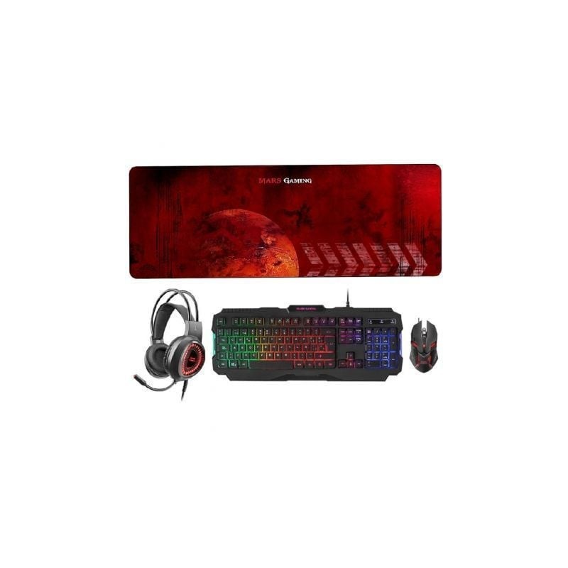 Pack Gaming Mars Gaming MCPRGB2- Teclado RGB + Ratón Óptico + Alfombrilla XXL + Auriculares