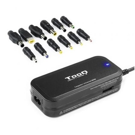 Cargador de Portátil TooQ TQLC-90BS02M- 90W- Manual- 12 Conectores- Voltaje 15-24V- 1 USB