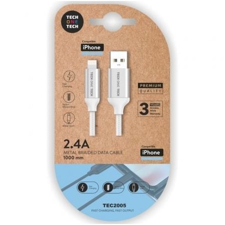 Cable USB 2-0 Tech One Tech TEC2005- USB Macho - Lightning Macho- 1m- Blanco