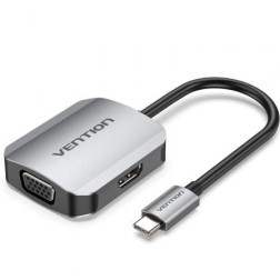 Conversor Vention TDIHB- USB Tipo-C Macho- VGA Hembra - HDMI Hembra- 15cm- Plata