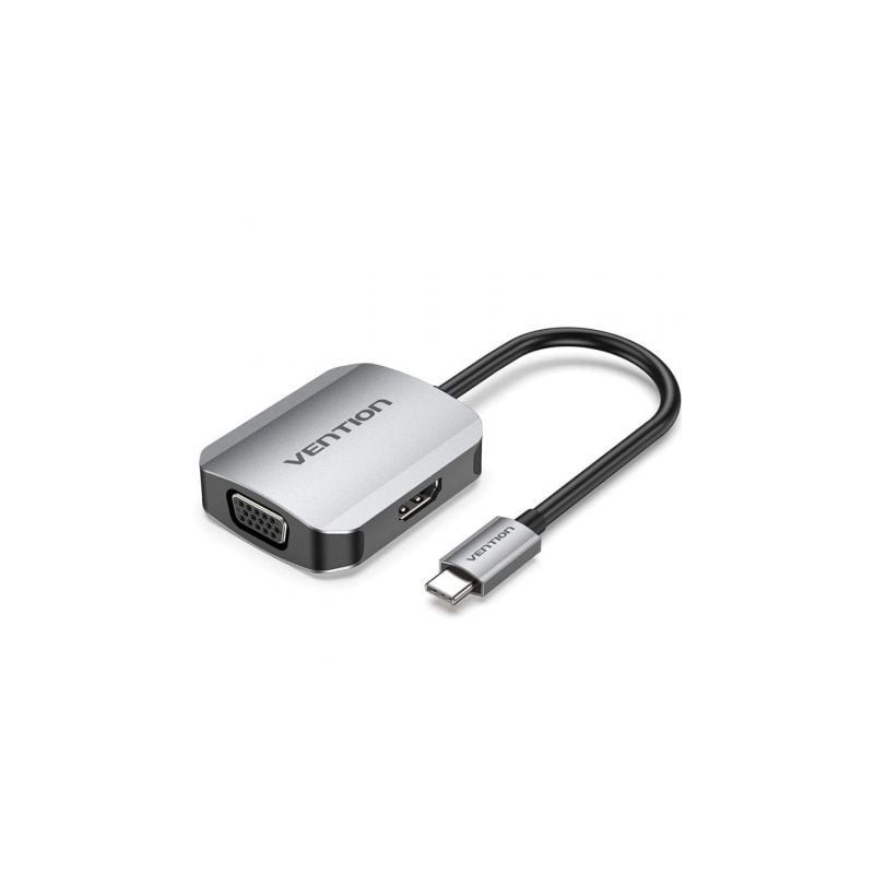 Conversor Vention TDIHB- USB Tipo-C Macho- VGA Hembra - HDMI Hembra- 15cm- Plata