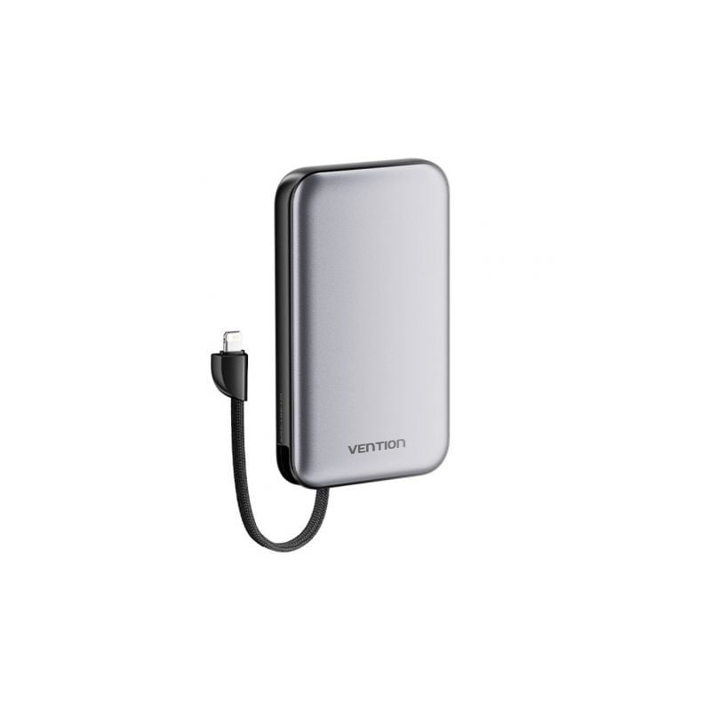 Powerbank 10000mAh Vention I12IA- 20W- Negra- Incluye Cable USB Tipo-C y Lightning