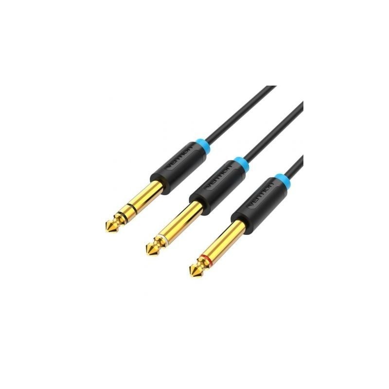 Cable Estéreo Vention BATBH- Jack 6-35 Macho - 2x Jack 6-35 Macho- 2m- Negro