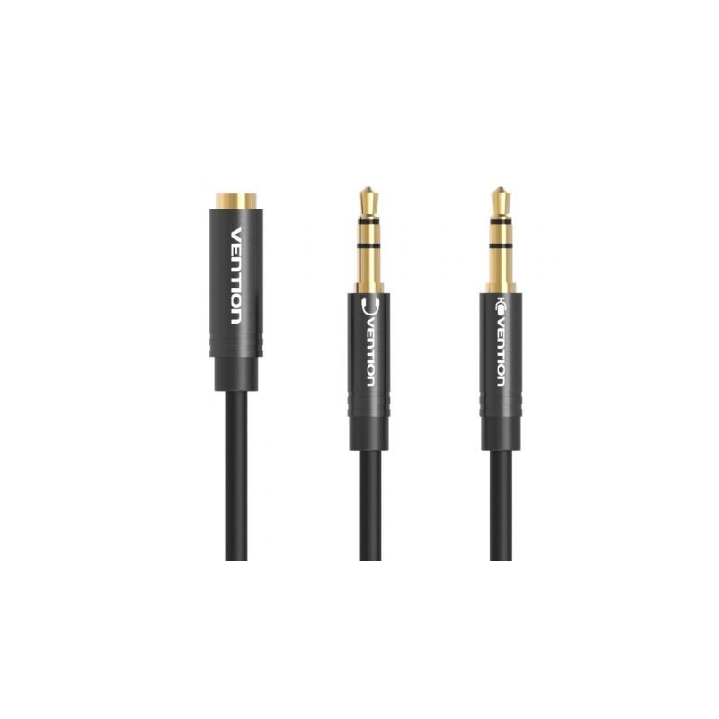 Cable Estéreo Vention BBOBY- 2x Jack 3-5 Macho - Jack 3-5 Hembra- 30cm- Negro