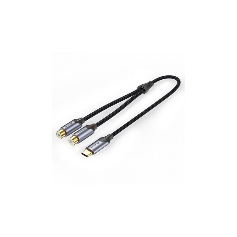 Cable Conversor Vention BGVHG- 2x RCA Hembra - USB Tipo-C Macho- 1-5m- Gris