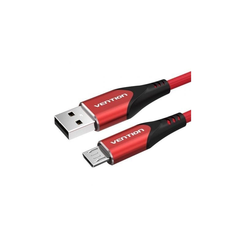 Cable USB 2-0 Vention COARF- USB Macho - MicroUSB Macho- Hasta 60W- 480Mbps- 1m- Rojo