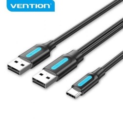 Cable USB 2-0 Vention CQKBF- USB Tipo-C Macho - 2x USB Macho-480Mbps- 1m- Negro