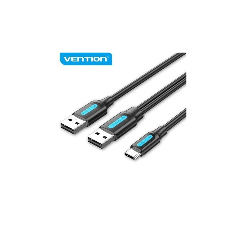 Cable USB 2-0 Vention CQKBF- USB Tipo-C Macho - 2x USB Macho-480Mbps- 1m- Negro