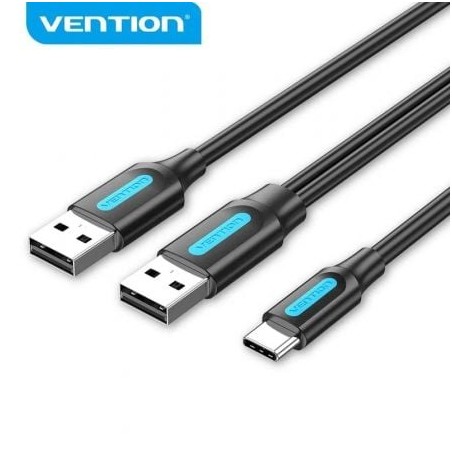 Cable USB 2-0 Vention CQKBF- USB Tipo-C Macho - 2x USB Macho-480Mbps- 1m- Negro