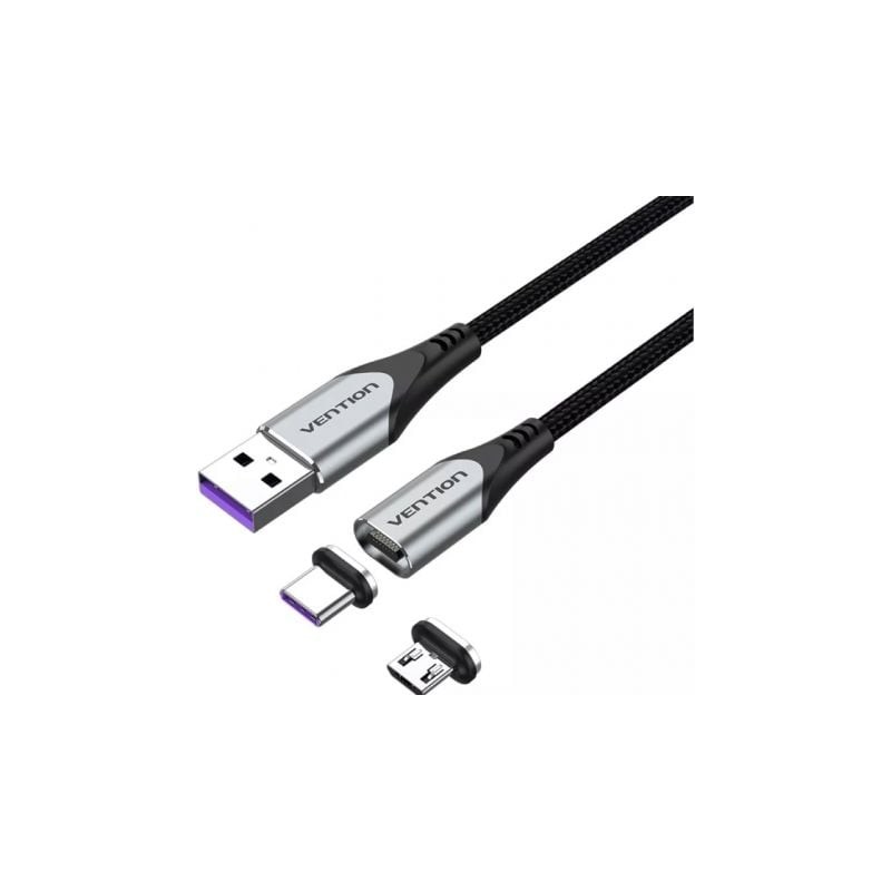 Cable USB 2-0 Vention CQNHD- USB Macho- MicroUSB Macho - USB Tipo-C Macho- 50cm- Gris