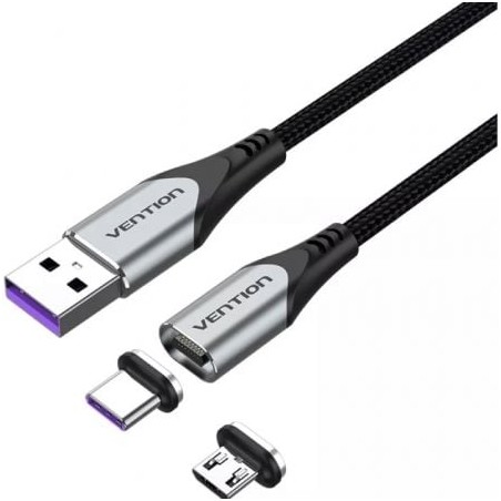 Cable USB 2-0 Vention CQNHD- USB Macho- MicroUSB Macho - USB Tipo-C Macho- 50cm- Gris