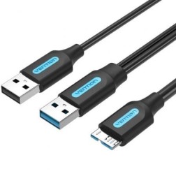 Cable USB 3-0 Vention CQPBF- USB Macho - MicroUSB Macho- USB 2-0 Macho- 5Gbps- 1m- Negro