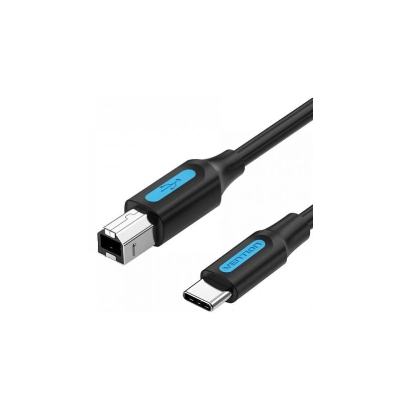 Cable USB 2-0 Impresora Vention CQUBF- USB Tipo-B Macho - USB Tipo-C Macho- 480Mbps- 1m- Negro