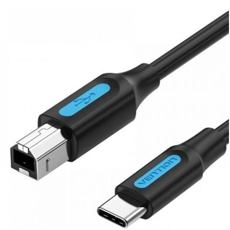 Cable USB 2-0 Impresora Vention CQUBF- USB Tipo-B Macho - USB Tipo-C Macho- 480Mbps- 1m- Negro