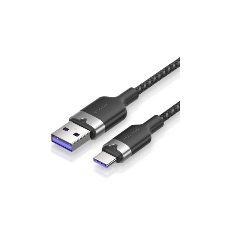 Cable USB 2-0 Tipo-C Vention CTOBH- USB Tipo-C Macho - USB Macho- Hasta 100W- 480Mbps- 2m- Negro