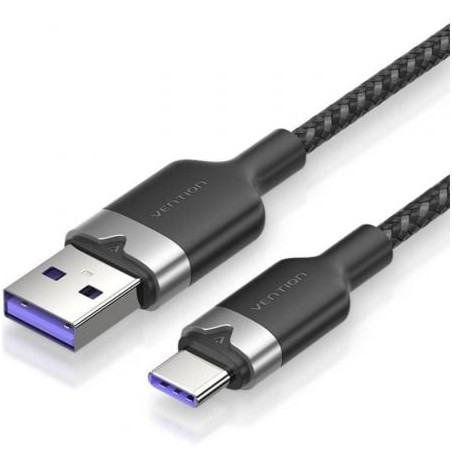 Cable USB 2-0 Tipo-C Vention CTOBH- USB Tipo-C Macho - USB Macho- Hasta 100W- 480Mbps- 2m- Negro