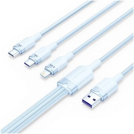 Cable USB 2-0 Lightning Vention CTPLG- USB Macho- USB Tipo-C Macho - MicroUSB Macho - Lightning Macho- 1-5m- Azul