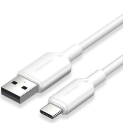 Cable USB 2-0 Tipo-C Vention CTQWF- USB Tipo-C Macho - USB Macho- Hasta 60W- 480Mbps- 1m- Blanco