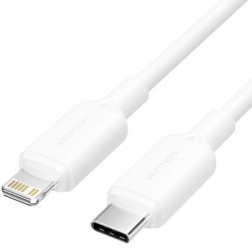 Cable USB 2-0 Tipo-C Lightning Vention LAKWF- USB Tipo-C Macho - Lightning Macho- Hasta 27W- 480Mbps- 1m- Blanco