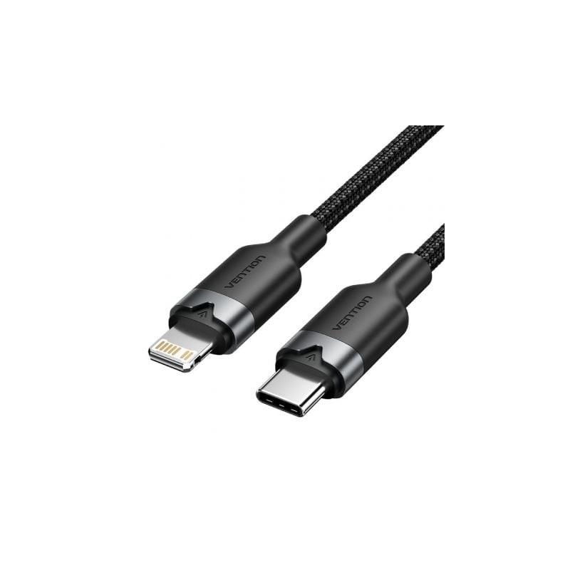 Cable USB Tipo-C Lightning Vention LALBF- USB Tipo-C Macho - Lightning Macho- 27W- 480Mbps- 1m- Negro