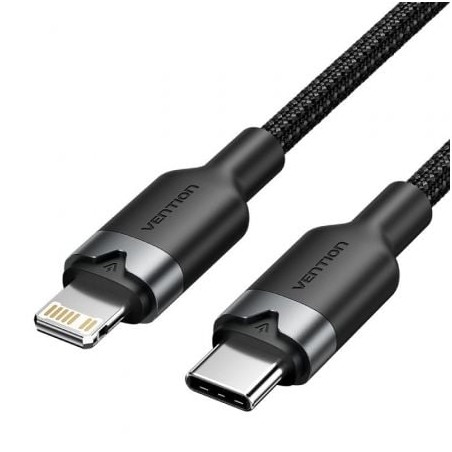 Cable USB Tipo-C Lightning Vention LALBF- USB Tipo-C Macho - Lightning Macho- 27W- 480Mbps- 1m- Negro