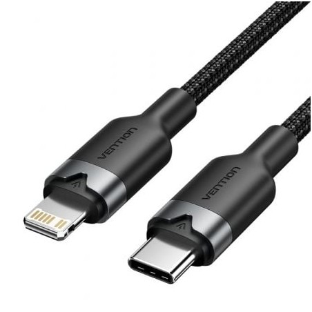 Cable USB Tipo-C Lightning Vention LALBH- USB Tipo-C Macho - Lightning Macho- 27W- 480Mbps- 2m- Negro