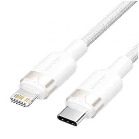 Cable USB Tipo-C Lightning Vention LALWH- USB Tipo-C Macho - Lightning Macho- 27W- 480Mbps- 2m- Blanco