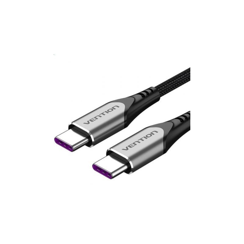 Cable USB 2-0 Tipo-C Vention TAEHG- USB Tipo-C Macho - USB Tipo-C Macho- Hasta 100W- 480Mbps- 1-5m- Gris