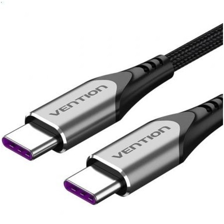 Cable USB 2-0 Tipo-C Vention TAEHG- USB Tipo-C Macho - USB Tipo-C Macho- Hasta 100W- 480Mbps- 1-5m- Gris