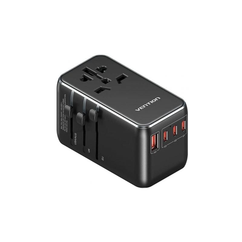 Cargador de Pared Universal Vention FJGB0- Toma de Corriente Universal- 3xUSB Tipo-C- 1xUSB- 120W