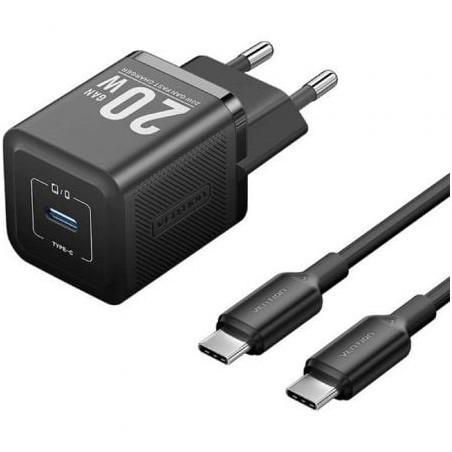 Cargador Gan de Pared Vention TZ-FEPB0-EU-01- 1xUSB Tipo-C + Cable USB Tipo-C- 20W