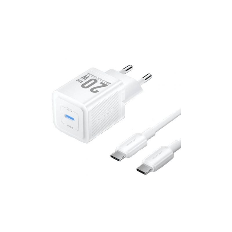 Cargador Gan de Pared Vention TZ-FEPW0-EU-01- 1xUSB Tipo-C + Cable USB Tipo-C- 20W