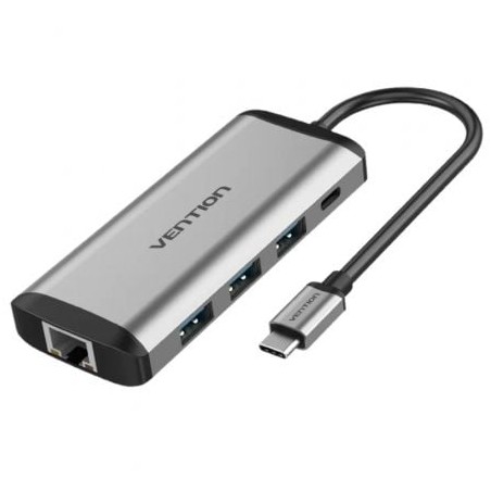 Docking USB Tipo-C Vention THAHB- 1xHDMI- 3xUSB- 1xUSB Tipo-C PD- 1xRJ45- 1xLector tarjetas- 1xAudio- Gris