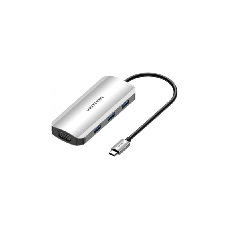 Docking USB Tipo-C Vention TOIHB- 1xHDMI- 1xVGA- 3xUSB- 1xUSB Tipo-C PD- Gris