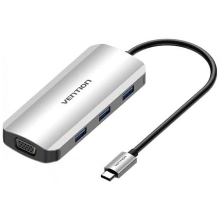 Docking USB Tipo-C Vention TOIHB- 1xHDMI- 1xVGA- 3xUSB- 1xUSB Tipo-C PD- Gris