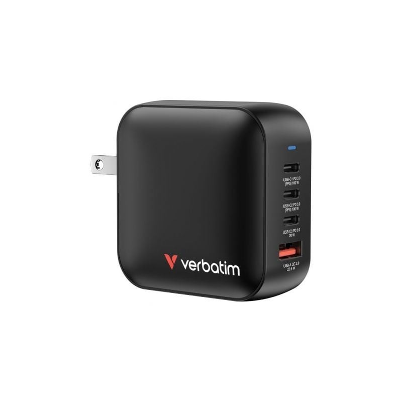 Cargador de Pared Universal Verbatim Mini GaN Wall Charger- 3xUSB Tipo-C- 1xUSB- 100W